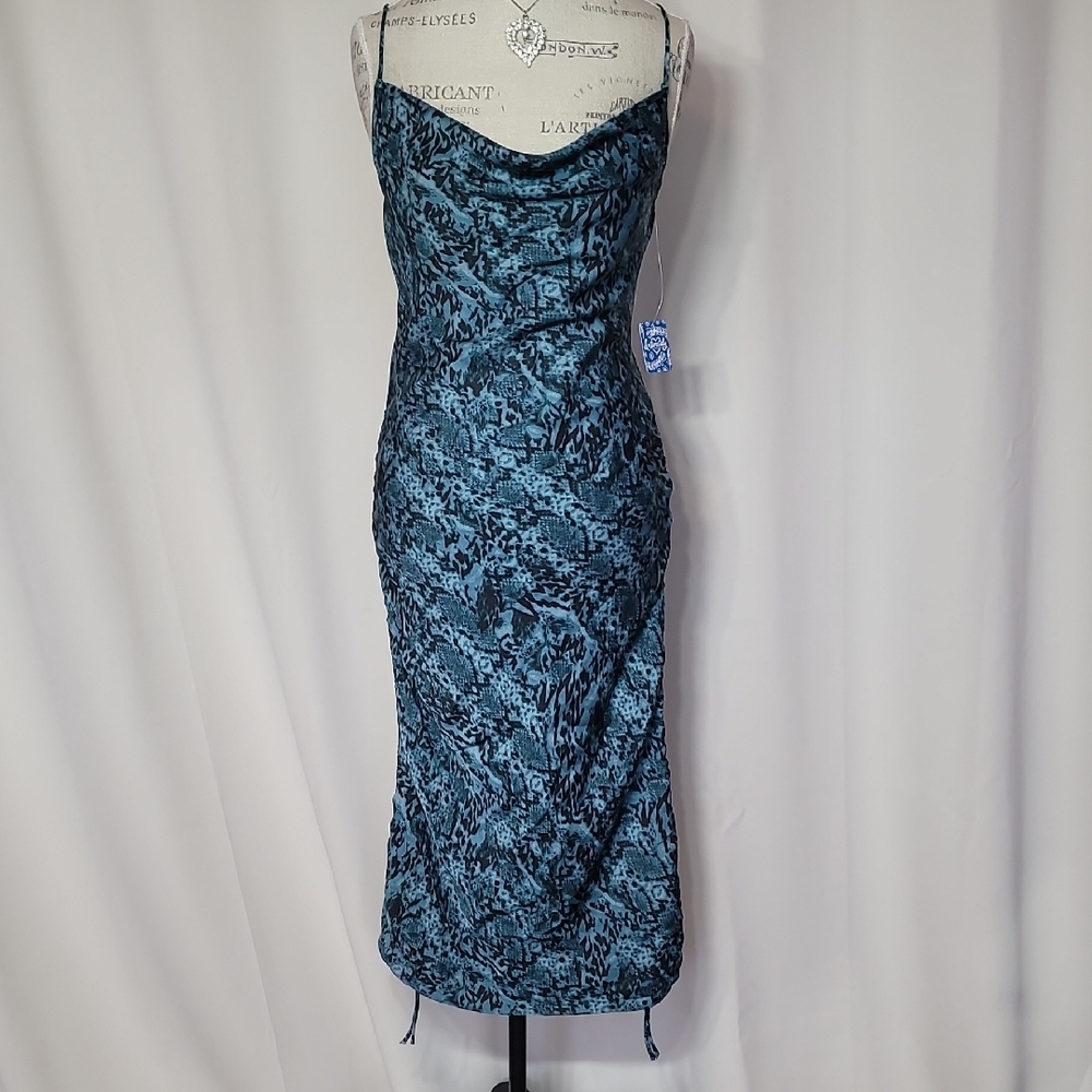 NWT Free People Blue Snakeskin Indigo Combo Slip Dress M